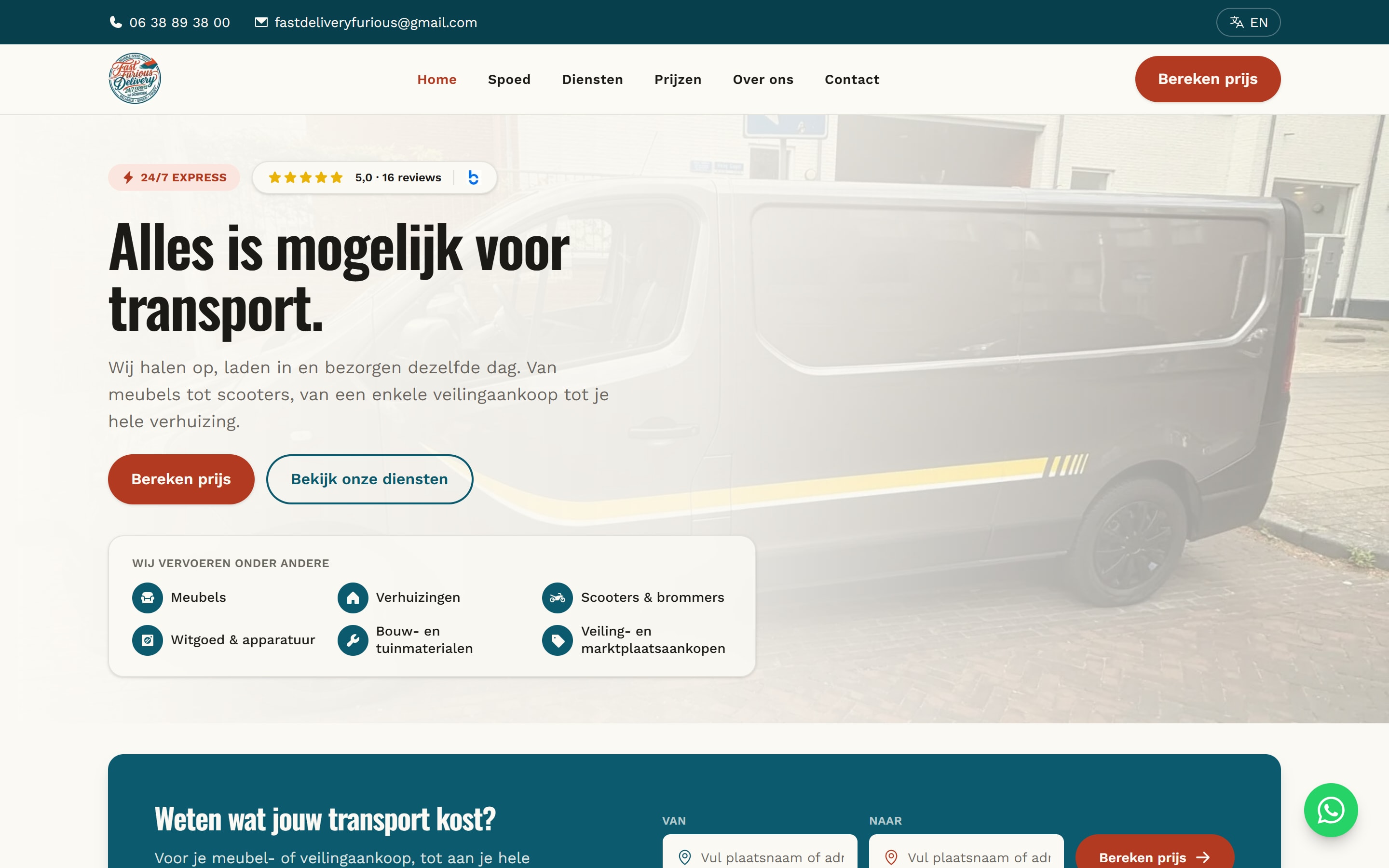 Homepage van fastfuriousdelivery.nl