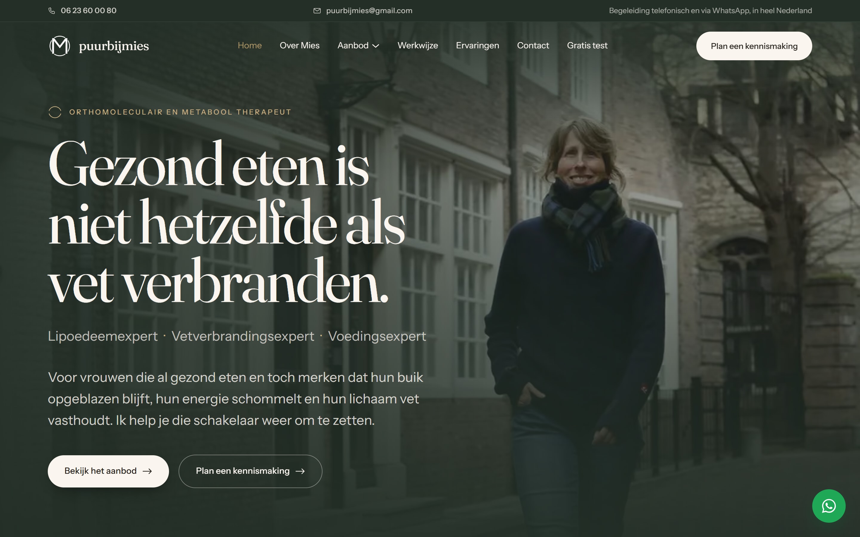 Homepage van puurbijmies.nl met de kop 'Gezond eten is niet hetzelfde als vet verbranden'