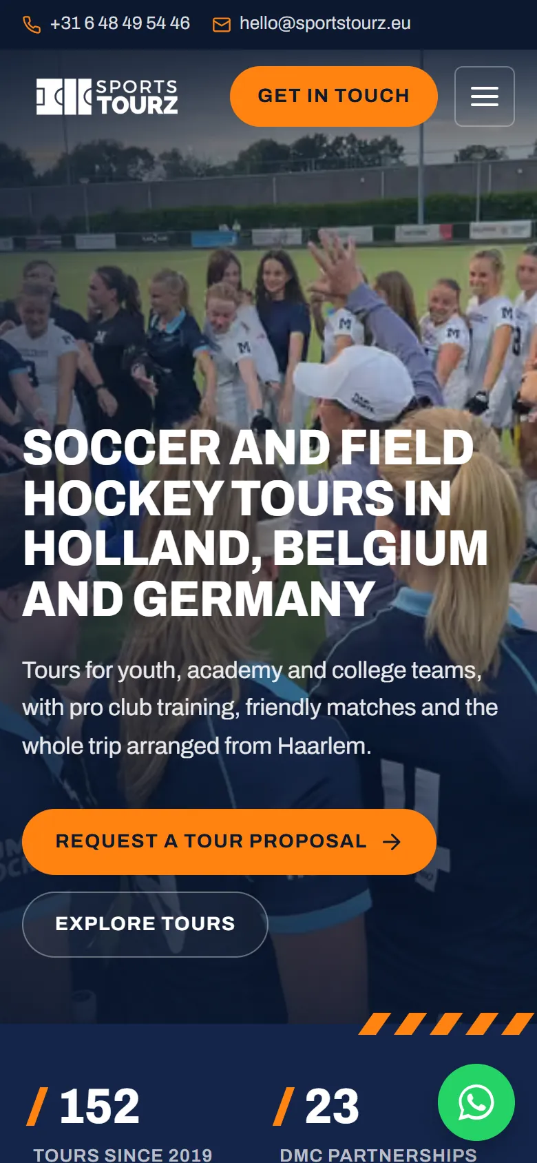 New homepage of sportstourz.eu on a phone
