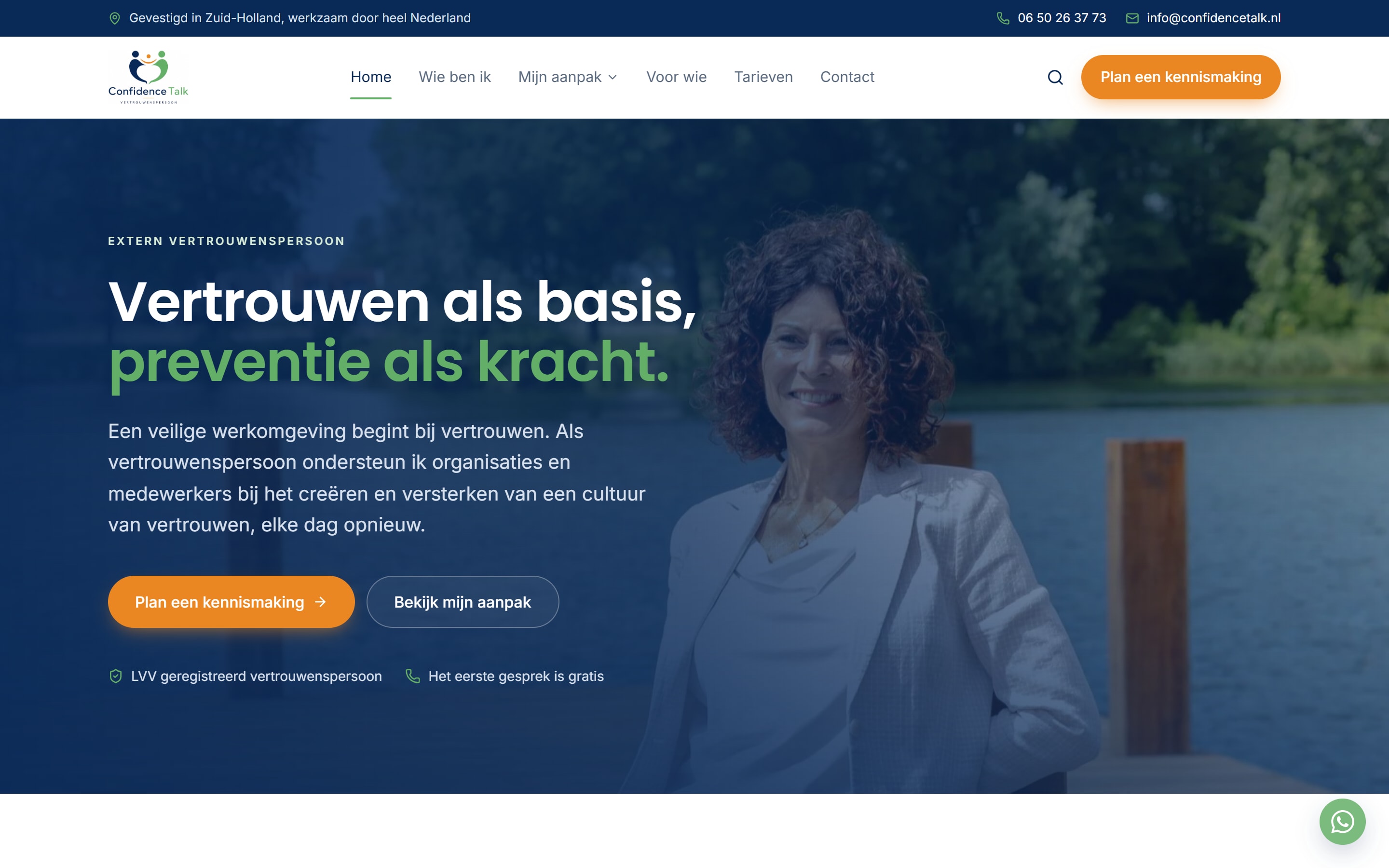 Homepage van confidencetalk.nl, extern vertrouwenspersoon voor mkb, verenigingen en stichtingen