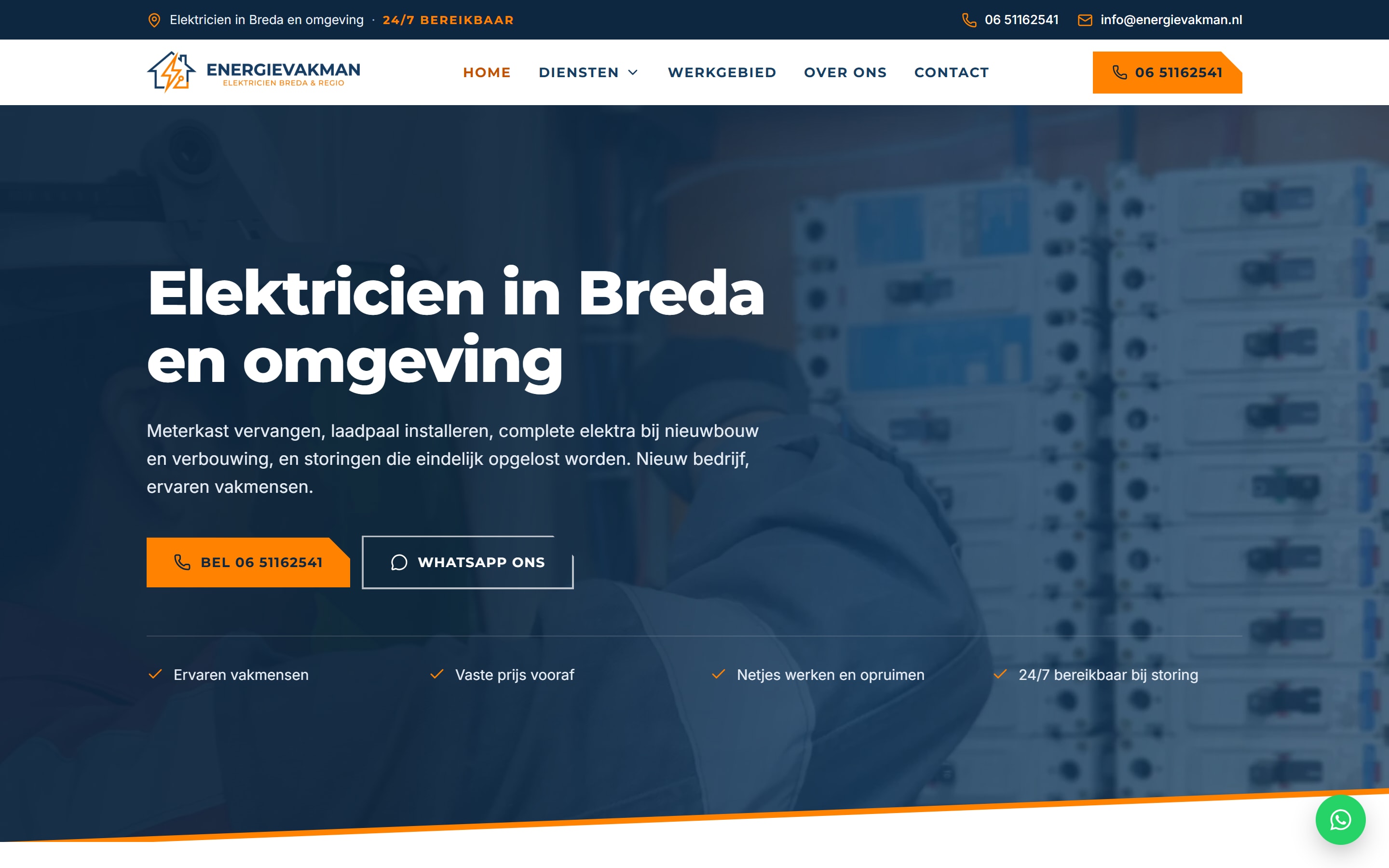 Homepage van energie-vakman.nl, elektricien in Breda en omgeving