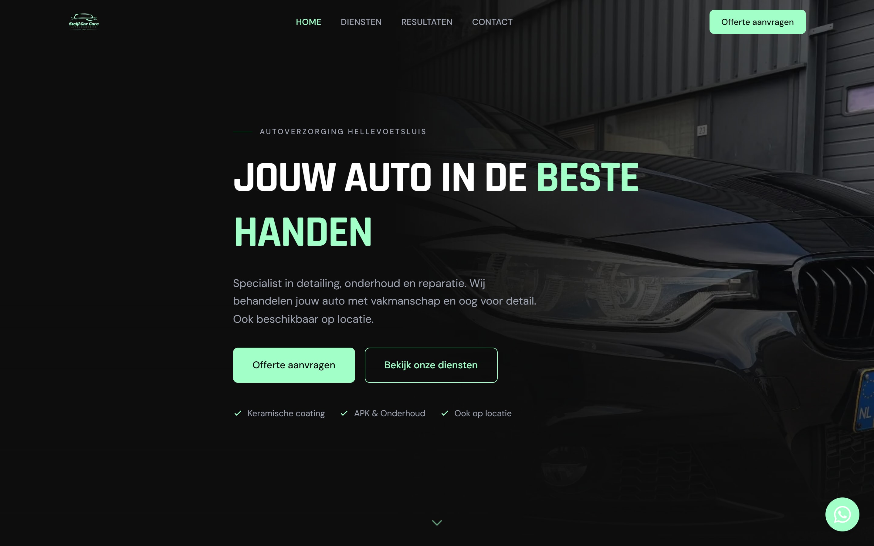 Homepage van steijlcarcare.nl, autoverzorging in Hellevoetsluis